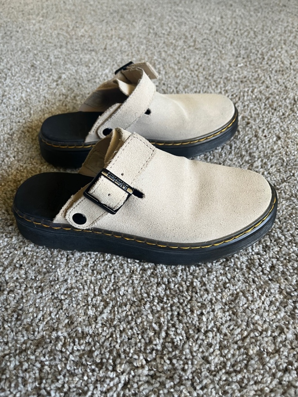 Dr. Martens Beige Suede Mule Clogs with Black Soles size 7